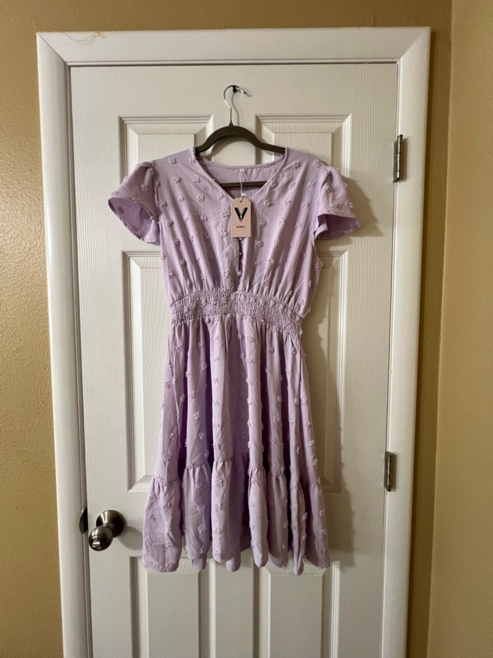Velvi Size M Lilac Floral Smocked Waist Dress